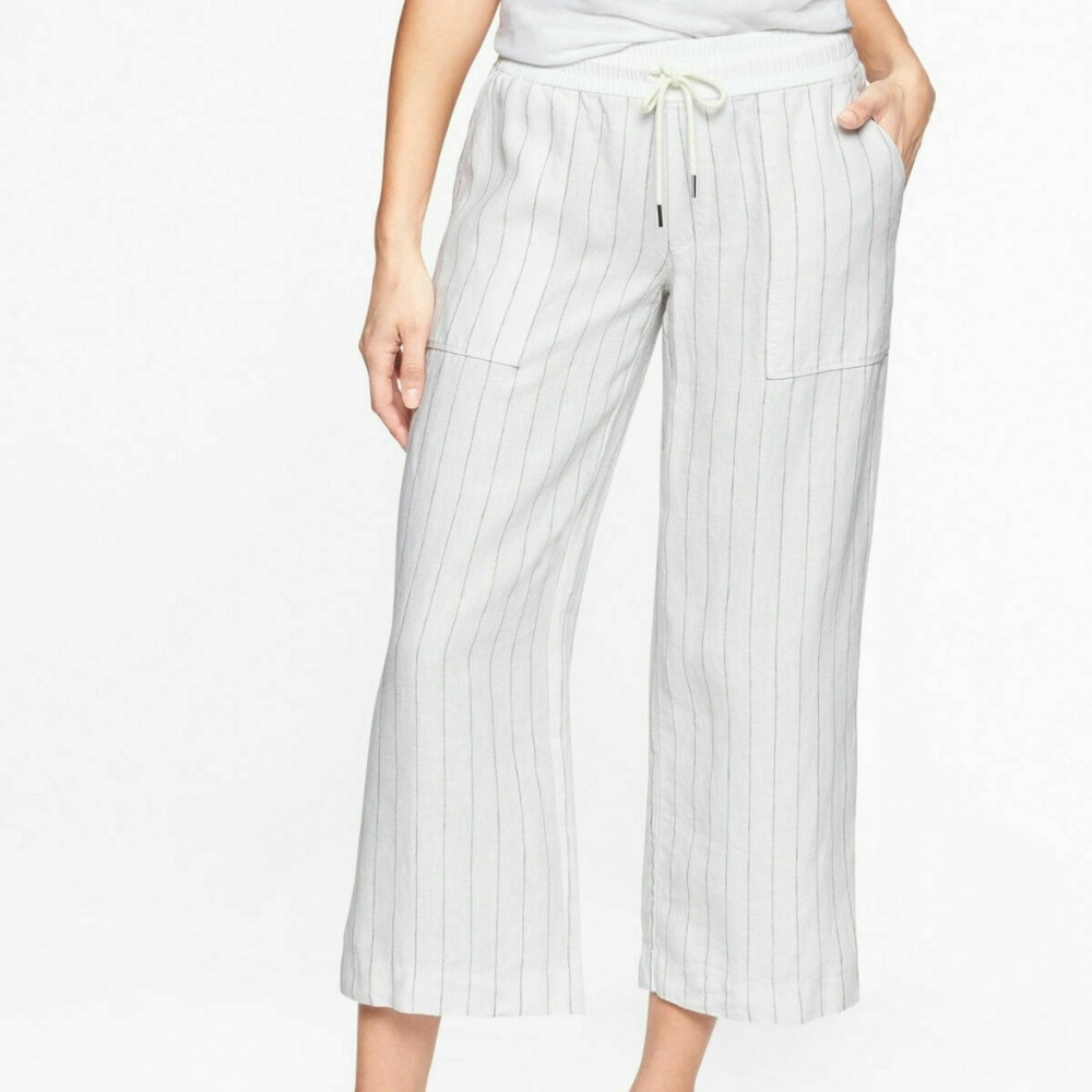 Athleta Size 6 Tall White Bali 100% Linen Crop NWT